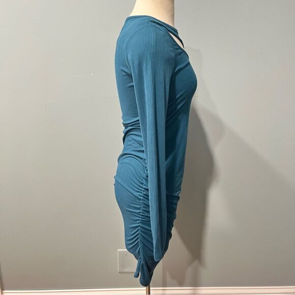NWT Ultra Flirt Ink Blue Ruched Cutout Bodycon Dress Size Large - Picture 5 of 7